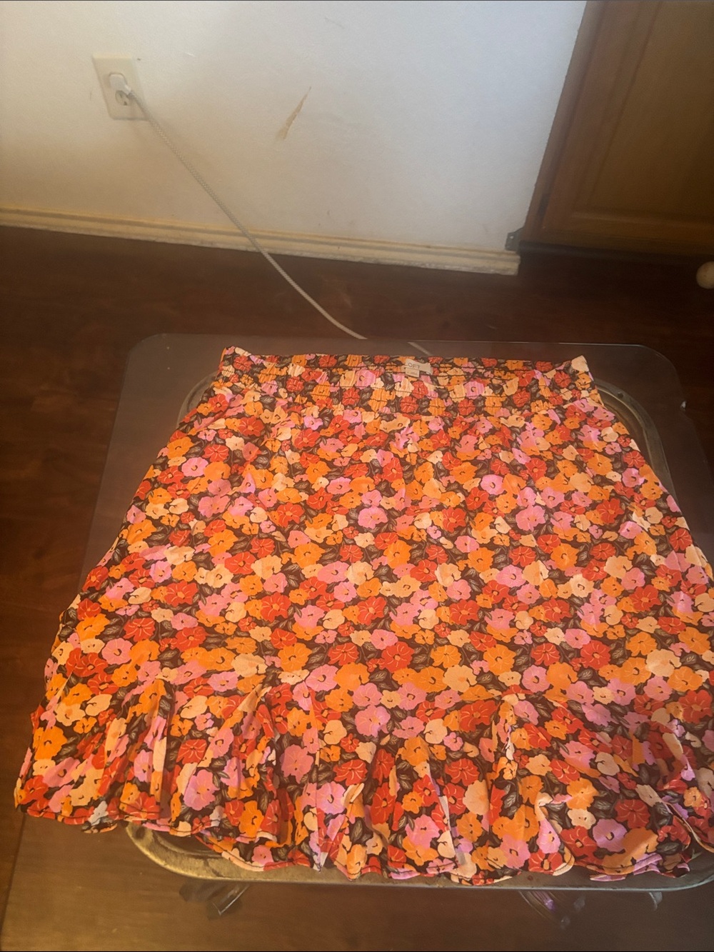 LOFT Pink & Orange Floral Ruffle Mini Skirt